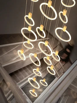 Mūsdienu LED Lustras Melns/Zelta iekštelpu Kāpnes Apgaismojums Dzelzs Akrila Gredzenu Restorāns Dekori Gaismas Ziemeļvalstu Luksusa karājas lampas