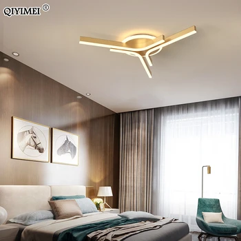 Mūsdienu LED Lustras Regulējamas, Ar Tālvadības pulti Gaismas Dzīvojamā Istaba Guļamistaba Dzelzs Lampas Zelta Kafijas Krāsā Luminaria Apgaismojums
