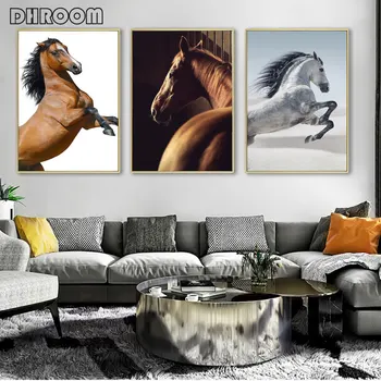 Mūsdienu Minimālisma Zirgu Plakāti un Izdrukas Dzīvnieku Kanvas Glezna Melnā un Baltā Ziemeļu Sienas Mākslas Dzīvojamā Istaba Dekoratīvu Attēlu