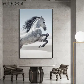 Mūsdienu Minimālisma Zirgu Plakāti un Izdrukas Dzīvnieku Kanvas Glezna Melnā un Baltā Ziemeļu Sienas Mākslas Dzīvojamā Istaba Dekoratīvu Attēlu