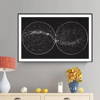 Mūsdienu Retro Franču Zvaigžņu Kartē Dekoratīvās Glezniecības Nakts Debesis Galaxy Starry Sky Karte Dzīvojamā Istaba Druka Kanvas Glezna