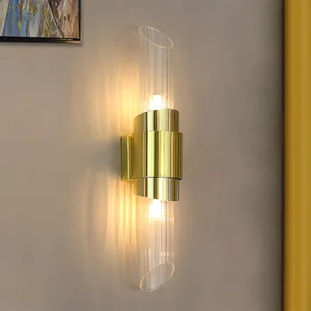 Mūsdienu Stikla Zelta Metāla LED Sienas Lampas Dzīvojamā istabā, Eju pa Kāpnēm Sienas gaismas 2 G9 LED Spuldze Vannas istabas Sienas Sconce 90-260V Deco Loft