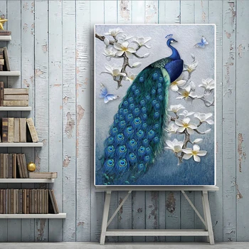 Mūsdienu Ziemeļvalstu Mājas Dekors Blue Pāvi Liliju Ziedu Sienas Art Attēlu Audekls Mākslas Izdrukas, Plakātu, Gleznu Cuadros, lai Dzīvojamā Istaba