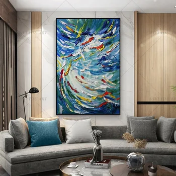 Mūsdienu Zils Zivis Laimīgs Kanvas Glezna, Bilde Roku darbs Gleznu par dzīvojamo Istabu Sienas Mākslas Dekorēšana Guļamistaba Mājas Dekoru