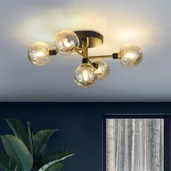 Mūsdienu gaismas luksusa griestu lampas viesistabā, dizainers minimālisma rūpniecības vēja burvju pupas Dūmu pelēks stikla bumbu griestu gaismas