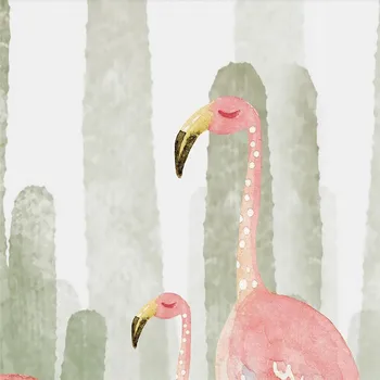 Mūsdienu minimālisma roku apgleznoti flamingo augu kaktusu tapetes tapetes, sienas profesionālās ražošanas tapetes, sienas pasūtījuma pho
