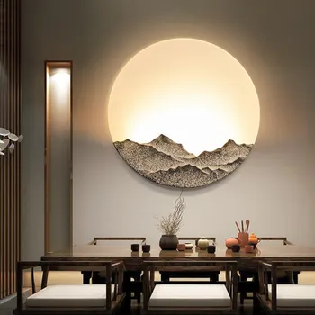 Mūsdienu Ķīniešu Stilā Akrila Mēness Sienas Sconce ar pretrūsas Dzelzs Kalnu Apdare RGB LED Sienas Lampa Guļamistabas Gultas Lampa