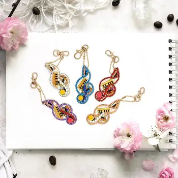 Mūzikas, Ņemiet vērā, Dimanta Krāsošana Komplekti Keychain Keyring Dimanta Mozaīkas Soma Kulons Rotājumus Bērniem Zīmēšanai ar Dimantiem