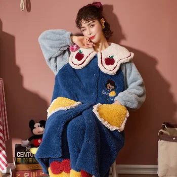 NIGHTWA Ziemas Siltas Pidžamas komplekts Sievietēm ar garām Piedurknēm Naktskrekls Kapuci Flaneļa Nightgowns NightDress Sleepwear Cute Princese komplekts