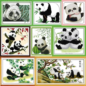 NKF Jaukā Pandas Cross Stitch Dzīvnieku Modelis 11CT14CT Krāsošana Needlepoint Komplekti Ķīniešu krustdūrienu Izšuvumi Mājas Dekoru