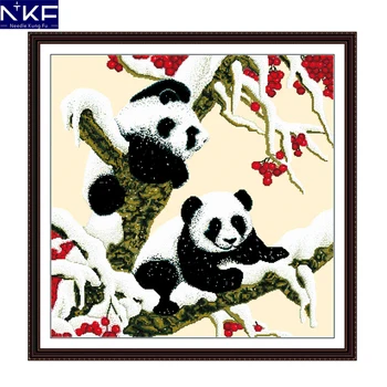 NKF Jaukā Pandas Cross Stitch Dzīvnieku Modelis 11CT14CT Krāsošana Needlepoint Komplekti Ķīniešu krustdūrienu Izšuvumi Mājas Dekoru