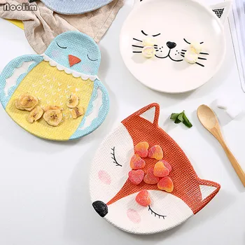 NOOLIM Mazo Fox Keramikas Gudrs Trauku, Mājsaimniecības Bērniem Brokastis Plāksnes Radošo Karikatūra Dzīvnieku Formas Uzkodu Plate Augļu Plate Dinnerware