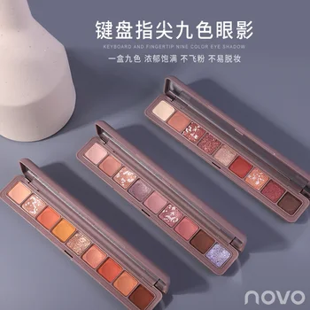 NOVO 9 Krāsas Modes Eyeshadow Palete Matēts Spīdums Mirgošana Acu Grims Ūdensizturīgs ilgstošu Pigmentēta Gluda Kosmētika