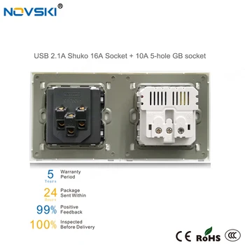NOVSKI Sienas Kontaktligzda, Smart Xiaomi Vārti, USB 2.1 Kontaktligzdas Slēptās LED 16A ES kontaktligzda 10.A 5-hole GB Ligzda