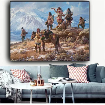 Native Indijas Ainavu Anotācija Eļļas Glezna uz Audekla Plakāti un Izdrukas Cuadros Sienas Mākslas Aina dzīvojamā istaba