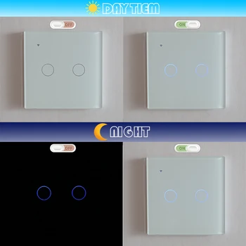 Nav Neitrāla ZIGBEE Touch Gaismas Sienas Slēdzi ES/ASV Balts Stikls Zils LED TUYA Smart Home Tālrunis 2Way/3Way Par Alexa, Google Home Alise