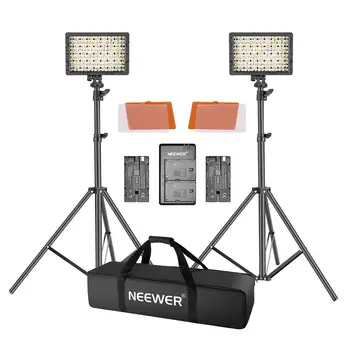 Neewer 2 Iepakojumi CN160 LED Video Gaisma un Stāvēt Apgaismojuma Komplekts - Aptumšojami LED Video Gaisma Dual USB Akumulatora Lādētājs un maciņš