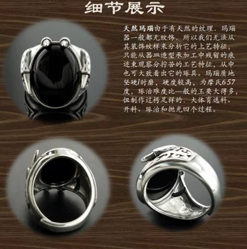 Nekustamā 925 Sudraba Melna Granāts S925 gredzenu Vīriešiem Ķepas Modes Atvērt Izmēra gredzenu, Sudraba Taizemes Sudraba Rotaslietas