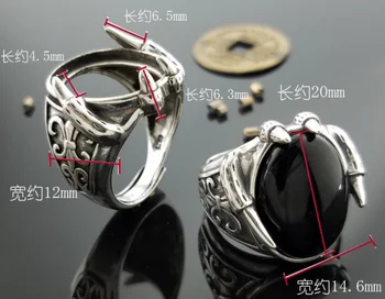 Nekustamā 925 Sudraba Melna Granāts S925 gredzenu Vīriešiem Ķepas Modes Atvērt Izmēra gredzenu, Sudraba Taizemes Sudraba Rotaslietas