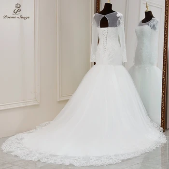 Nekustamā foto garām piedurknēm Appliques nāriņas stila kāzu kleita 2020. gadam laulības kleita drēbes de mariee vestidos de novia sereia