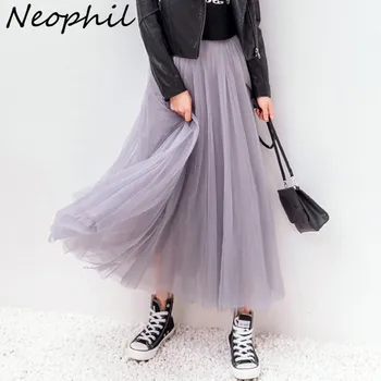 Neophil 2020. Gadam Elastīga, Augsta Vidukļa Tilla Acs Midi Svārki Ziemas Vintage Sieviešu Garās Līnijas Kroku Tutu Sieviešu Jupe Longue S1631