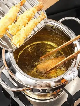 Nerūsējošā Tērauda Deep Fryer Ar Termometru Un Vāka Sadzīves Chicken Pot Virtuves Tempura Katlā Pannas Virtuves Gatavošanas Rīki