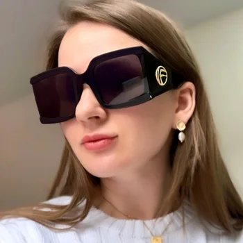New Oversize Dizaineru Sieviešu Saulesbrilles Laukums, Daļēji Bez Apmales Luksusa Zīmolu, Saules Brilles 2019 Modes Toņos