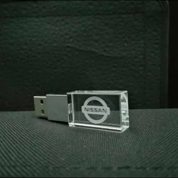 Nissan kristāla + metāla USB flash drive pendrive 4GB 8GB 16GB 32GB 64GB, 128GB Ārējās atmiņas atmiņas Disku ustom DIY 3D Logo