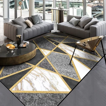 Nordic Style Ģeometriskā Zelta Pelēks Paklājs ir Liela viesistaba, Guļamistaba, Tējas Galda Pledi un Paklāji Taisnstūra Pretslīdes Grīdas Paklājs