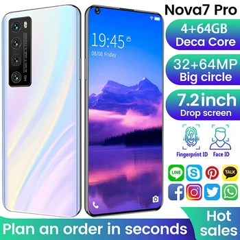 Nova7 Pro 4+64GB 7.2 Collu HD Ūdens Piliens Ekrānu, 3D Augstas klases Modes Karsti Izliekts Stikls Aizmugurējais Vāciņš, Dual Karte Dual Gaidīšanas