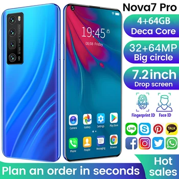 Nova7 Pro 4+64GB 7.2 Collu HD Ūdens Piliens Ekrānu, 3D Augstas klases Modes Karsti Izliekts Stikls Aizmugurējais Vāciņš, Dual Karte Dual Gaidīšanas