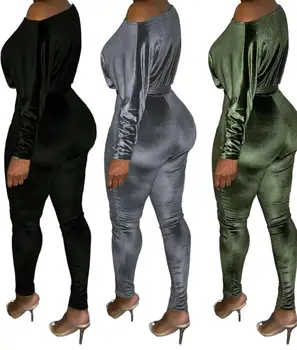 OMSJ Jaunā Sieviešu Ziemas Velveta Jumpsuit 2019 Sexy Kombinezonus Ar Jostu Gadījuma Streetwear Tērpiem Ķermeņa Playsuit garām Piedurknēm (Dungriņi)
