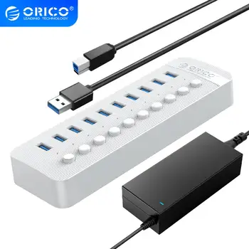 ORICO 10 Ostas Powered USB 3.0 CENTRMEZGLS, BC1.2 Lādētāju USB3.0 centru Ar Atsevišķu ieslēgšanas/Izslēgšanas Slēdži un 12V/4A Barošanas Adapteri datoram