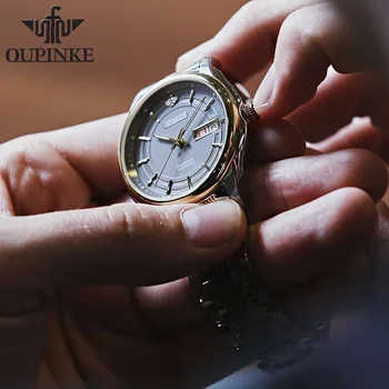 OUPINKE Vīriešiem, Automātisko, Mehāniskās Skatīties ar Volframa tērauda Ūdensizturīgs Japāna Kustību TOP Zīmola Luksusa Biznesa reloj hombre