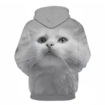 Off White Cat 3D Digitālā druka Sieviešu Džemperis Laimīgs Kaķēns Dāmu sporta Krekls Meitene Kapuci Streetwear Vīriešu Hoody 3D Kaķis Hoodies
