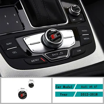 Oglekļa Šķiedras Auto Piederumi Interjera Centrālo Kontroles Multivides Rokturi Uzlīmes Vāciņš Melns, Uzlīmes Audi A6 A7 2012-2018
