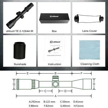 Ohhunt Plānas Malas 2-12X44 IS Medību Riflescopes Mil Dot Stikla Iegravēts Tīkliņš, RGB Apgaismojums Turrets, Bloķēšanas Reset Fotografēšanas darbības Joma