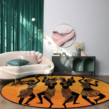 Oranžā Dzeltenā Āfrikas Sieviešu Deju Modelis Pledi un Paklāji Mājas Dzīvojamā Istaba Apaļš Paklājs Bērnu Istabas Non-slip
