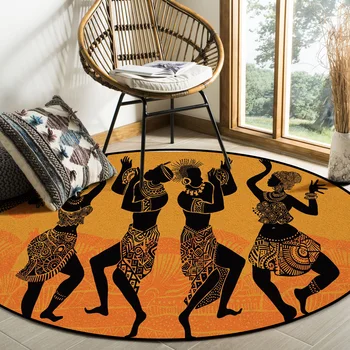 Oranžā Dzeltenā Āfrikas Sieviešu Deju Modelis Pledi un Paklāji Mājas Dzīvojamā Istaba Apaļš Paklājs Bērnu Istabas Non-slip