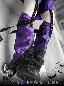 Oriģināla Dizaina Purpura Tauriņš Japāņu Gothic Kāju Siltāks Tumši Punk Mežģīņu Izšūšanas Pēdu Zeķes Vasaras Ceļgala Piedurknēm