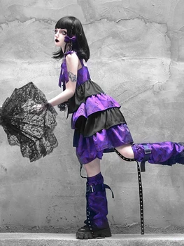 Oriģināla Dizaina Purpura Tauriņš Japāņu Gothic Kāju Siltāks Tumši Punk Mežģīņu Izšūšanas Pēdu Zeķes Vasaras Ceļgala Piedurknēm