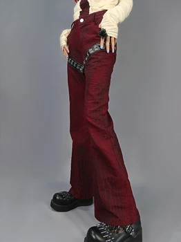 Oriģināls dizains, goth, punk tumši ilgi izlīdzināšanu bikses sarkanā vīna melns ādas metāla sequin plāksteris dobby augsta vidukļa sieviešu modes capri