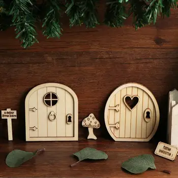 OurWarm 6pcs 3D Koka Pasaku Dārzs Durvju Ziemassvētku Elf Durvju Apdare, Miniatūra Pasaku Dārzs Pazīmes, Leļļu Mājas Durvīm