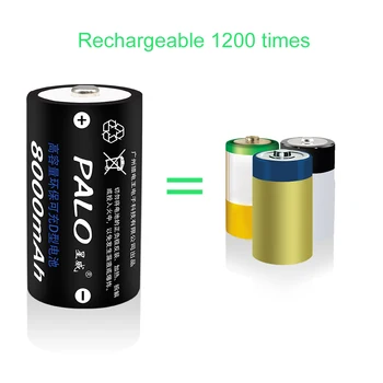 PALO 2 gab., D izmēra uzlādējamas baterijas d tipa 1.2 V 8000mAh