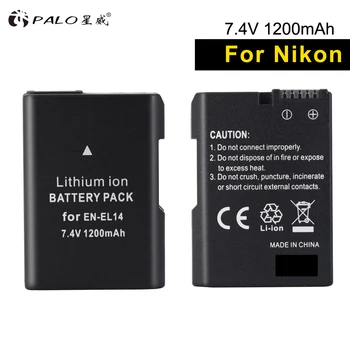 PALO 2gab 1200mAh akumulators EN-EL14 ENEL14+LCD ciparu lādētājs Nikon D3100 D3200 D3300 D5100 D5500 P7000 P7800