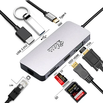 PCER USB C Tipa RUMBU Ar USB3.0 HDMI VGA RJ45 Gigabit Ethernet, SD/TF PD maksas Adapteri USB C dokstacija c tipa rumbu konvertētājs
