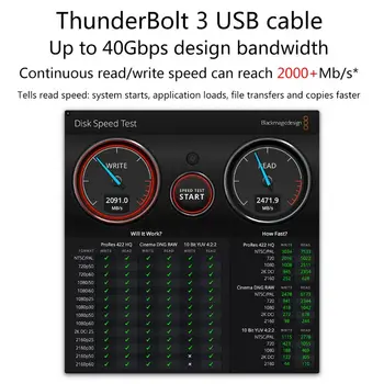 PD 60W Thunderbolt 3 kabeļu Sertificēts 40Gbps Tips C C USB Fast USB C MacbookPro Ātri Uzlādēt Datu Kabeli Emark Chip