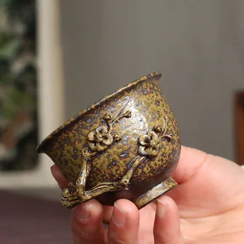 PINNY 75ml Retro Gatavotās Plūmju Teacup Keramikas Master Cup Dāvanu komplekts Ķīniešu Kung Fu Tējas Piederumi Gravēšanas Drinkware