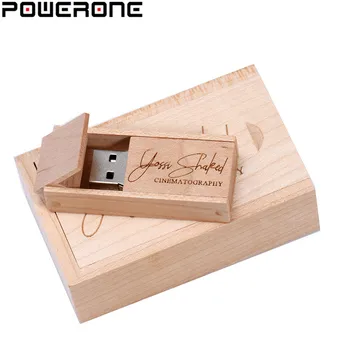 POWERONE (1 GAB. bez pasūtījuma LOGO) Koka USB+kastes USB Flash Drive pendrive 4GB 8GB 16.G 32GB Atmiņas kartes foto kāzu dāvanu