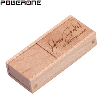 POWERONE (1 GAB. bez pasūtījuma LOGO) Koka USB+kastes USB Flash Drive pendrive 4GB 8GB 16.G 32GB Atmiņas kartes foto kāzu dāvanu